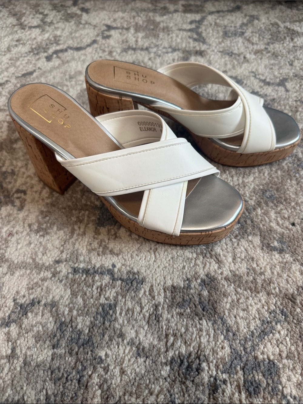 ShuShop White Crisscross Cork Platform Wedges